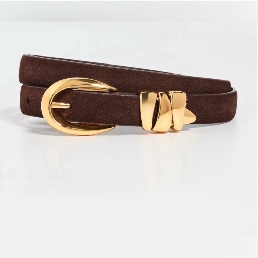 Madewell Chocolate Suede Belt with Gold Buckle